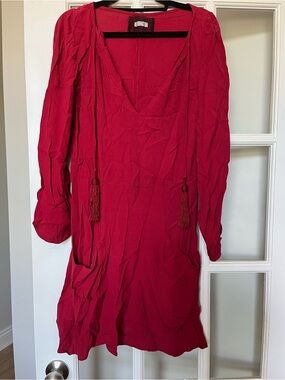 Reformation Bright Red V-Neck Tassel Tie Tunic